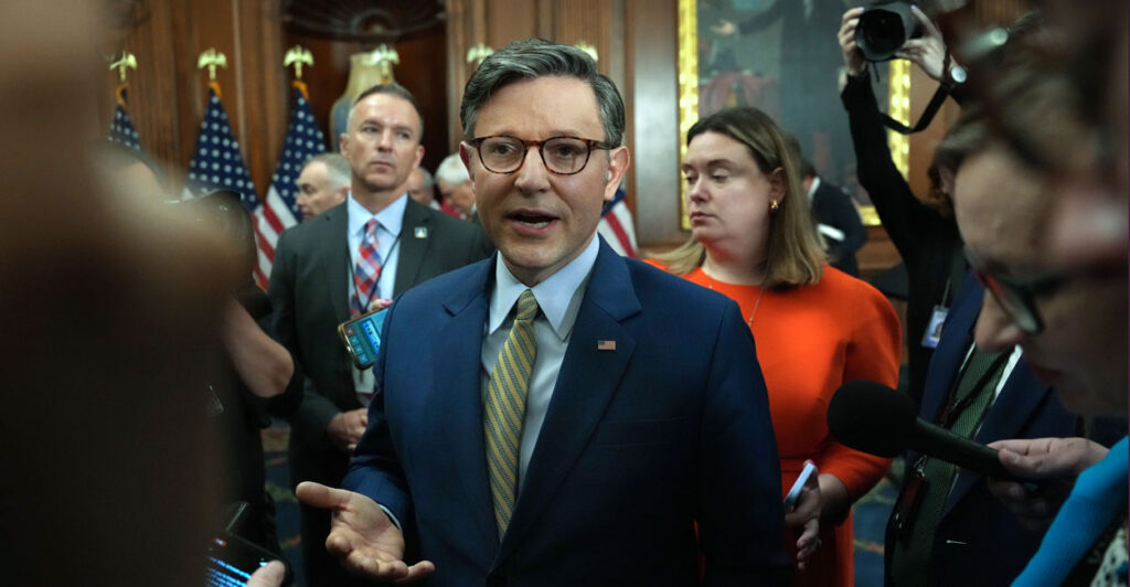 Speaker Mike Johnson talks to reporters after passage of the "Big, Beautiful Bill."
