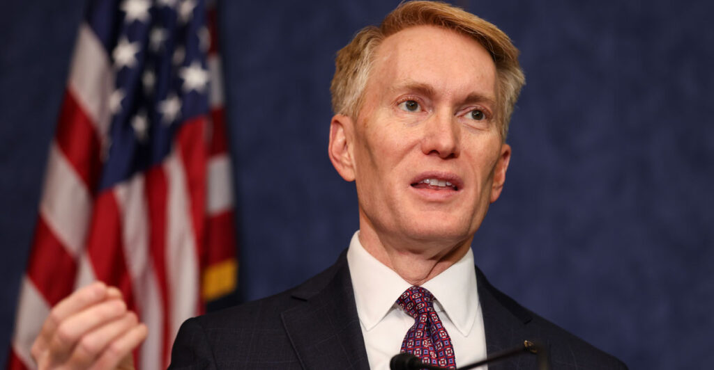 Sen. James Lankford, R-Okla., speaks at a press briefing on the Born-Alive Abortion Survivors Protection Act at the Capitol on Jan. 23.