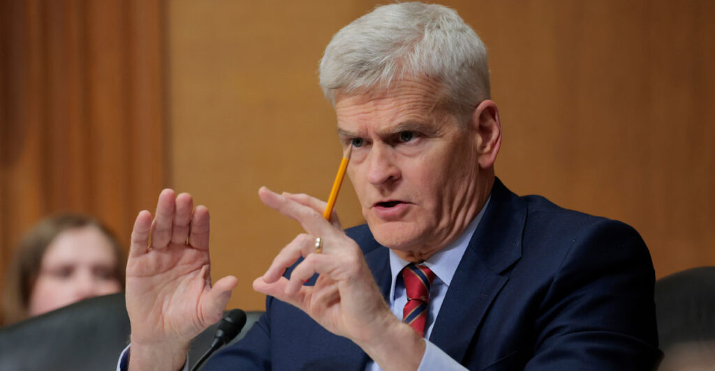 Sen. Bill Cassidy, R-La., gestures during a Senate committee hearing on March 14.