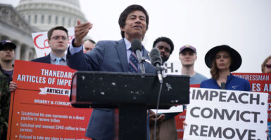 Rep. Shri Thanedar, D-Mich., speaks at a news conference at the Capitol on Wednesday about filing articles of impeachment against President Donald Trump.
