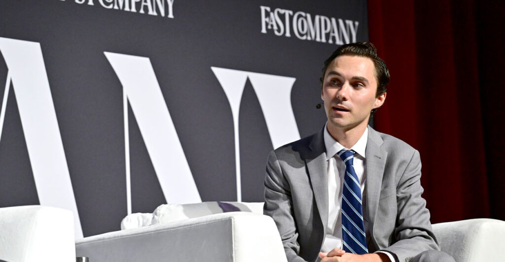David Hogg speaks at the Fast Company Innovation Festival on Sept. 17 in New York City, about 4-1/2 months before he was elected as one of five vice chairs of the Democratic National Committee.
