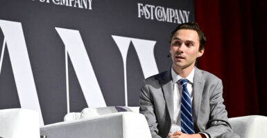 David Hogg speaks at the Fast Company Innovation Festival on Sept. 17 in New York City, about 4-1/2 months before he was elected as one of five vice chairs of the Democratic National Committee.