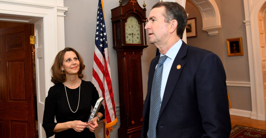 Pamela Northam—seen here on Feb. 9, 2019, with her husband, then-Virginia Gov. Ralph Northam, at the Governor's Mansion in Richmond, Va.—is seen as a potential Democratic candidate for Virginia's 2nd Congressional District seat.