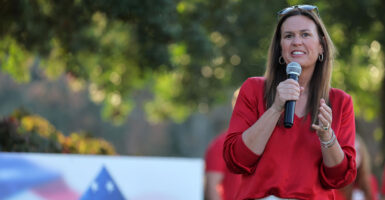Arkansas Gov. Sarah Sanders speaks at a Little Rock, Ark., country club on Oct. 25.