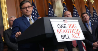 House Speaker Mike Johnson, R-La., speaks to reporters after the House narrowly passed a bill advancing President Donald Trump's "big, beautiful bill" on May 22.