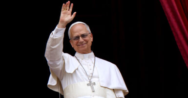 Pope Leo XIV delivers a prayer in St. Peter's Square on Sunday in Vatican City.