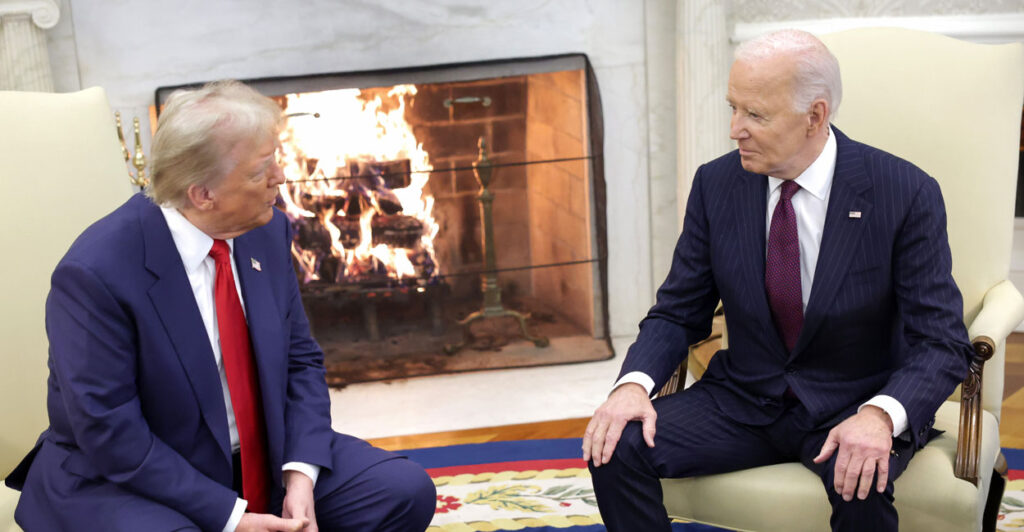 Then-President Joe Biden confers with then-former (and future) President Donald Trump in the Oval Office on Nov. 13.