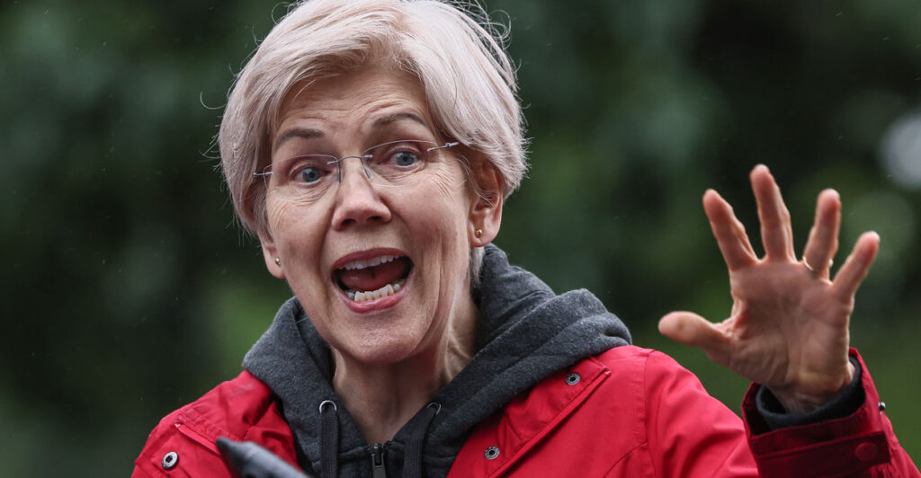 Sen. Elizabeth Warren, D-Mass., speaks at a Capitol Hill rally on May 21.