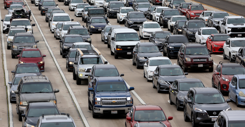 Traffic backs up on southbound Interstate 805 on May 3 in San Diego, California.