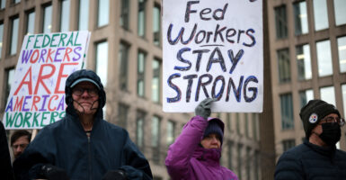 Protesters rally outside the headquarters of the U.S. Office of Personnel Management on Feb. 5.