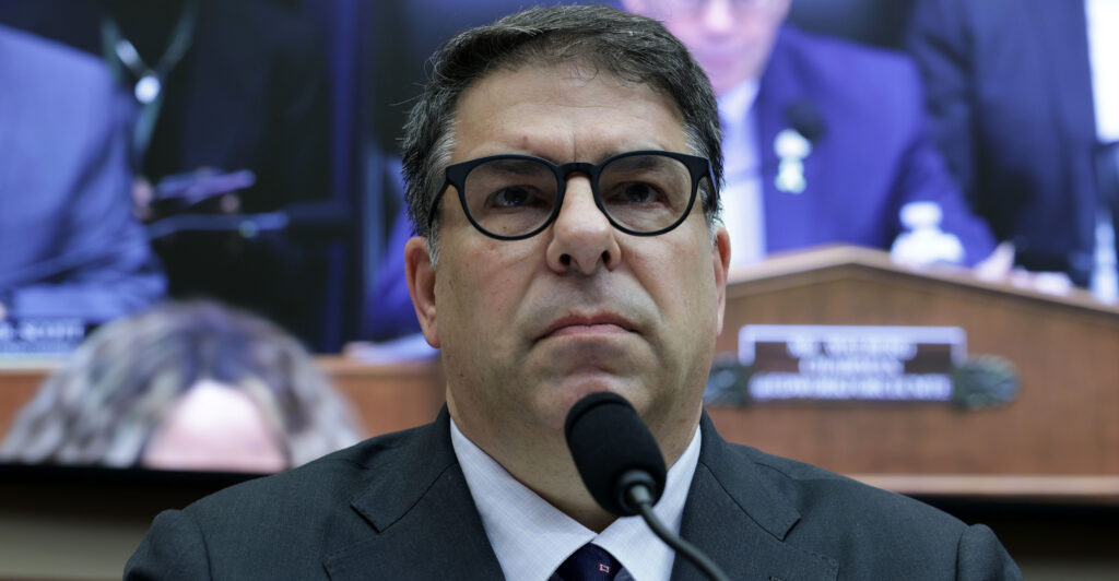 DePaul University President Robert Manuel testifies during a hearing of the House Education and Workforce Committee on Wednesday.