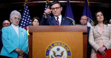 Speaker of the House Mike Johnson, R-La., leads a news conference with GOP House committee chairs, including (from left) Reps. Virginia Foxx, R-N.C.; Cathy McMorris Rogers, R-Wash. (since retired); Jason Smith, R-Mo.; and Elise Stefanik, R-N.Y. At rear left is House Majority Whip Rep. Steve Scalise, R-La.