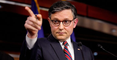 House Speaker Mike Johnsin in a suit with a striped tie