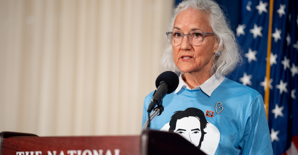Debra Tice, the mother of missing journalist Austin Tice, speaks at the National Press Club on May 3 in Washington, D.C.