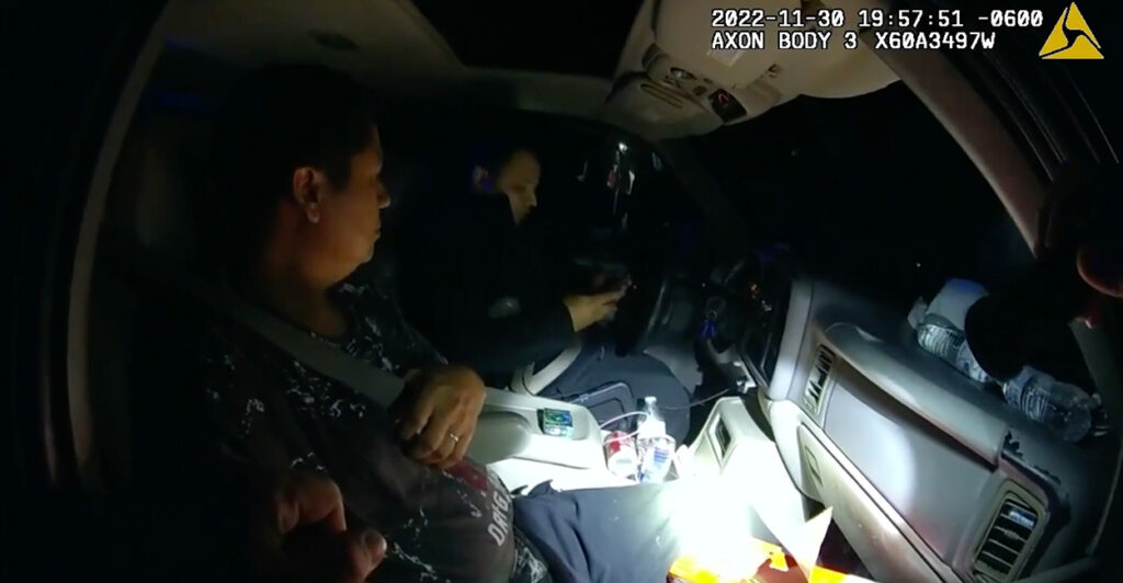 Screenshot from Tennessee police body camera footage of the nighttime traffic stop of Kilmar Abrego Garcia.