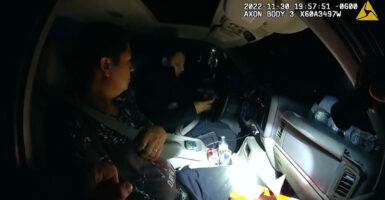 Screenshot from Tennessee police body camera footage of the nighttime traffic stop of Kilmar Abrego Garcia.