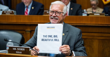 Rep. Randy Weber, R-Texas, attends the House Energy and Commerce Committee markup of the budget resolution on Tuesday, displaying what has been called "the one big, beautiful bill."