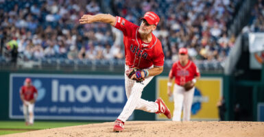 Rep. Greg Steube, R-Fla., pitches during the Congressional Baseball Game at Nationals Park on June 11.