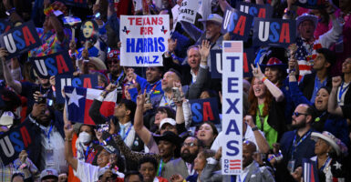 Texas delegates cheer at the Democratic National Convention in Chicago on Aug. 20, 2024.