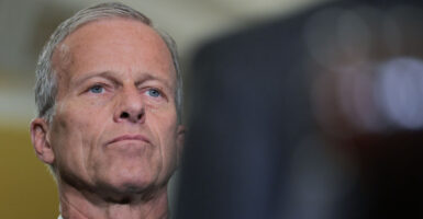 Senate Majority Leader John Thune, R-S.D., speaks at a press conference at the Capitol on Tuesday.