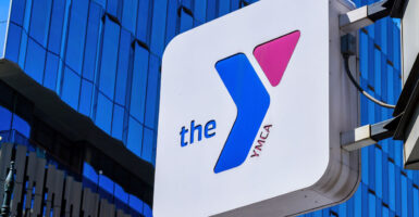 A sign outside the YMCA in downtown Detroit, Michigan