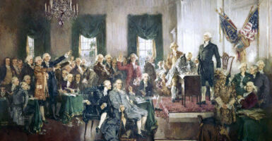 A mural depicting the Founding Fathers deliberating on how the new nation should be governed