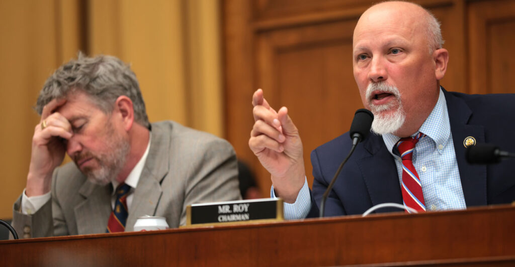 Two possible Senate budget bill holdouts in the House are Republican Reps. Thomas Massie of Kentucky (left) and Chip Roy of Texas.