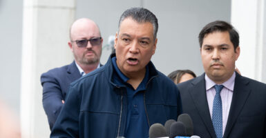 Sen. Alex Padilla in a blue polo shirt