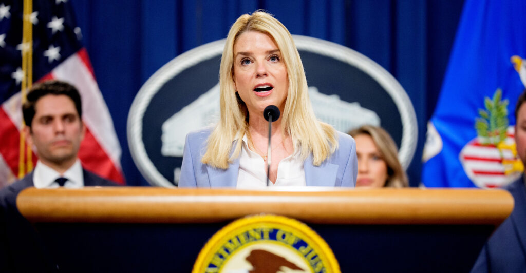 Attorney General Pam Bondi speaks at an event to announce a drug trafficking bust.