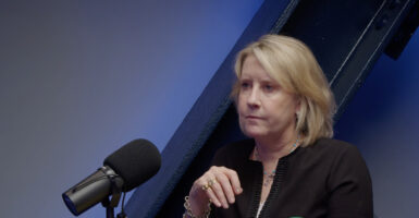 Victoria Coates, former deputy national security adviser to President Donald Trump, being interviewed