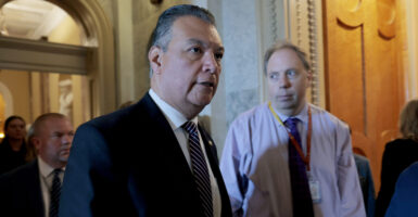 Sen. Alex Padilla of California walks to the Senate Chambers at the U.S. Capitol on June 17, 2025 in Washington.