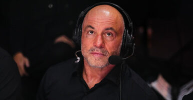 Podcast titan Joe Rogan wearing his microphone headset