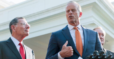 From left: Senate Majority Whip John Barrasso, R-Wyo.; Senate Majority Leader John Thune, R-S.D.; and Sen. Mike Crapo, R-Idaho.