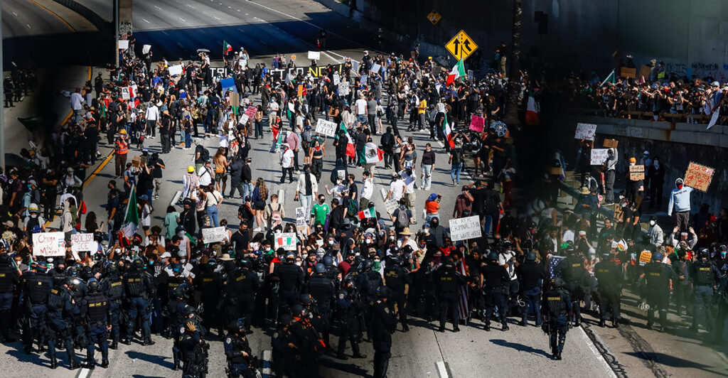 Los Angeles rioters march on the street