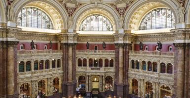 WASHINGTON, DC - JUNE 13: The Main Reading Room at the Library of Congress is seen from a lookout at the Thomas Jefferson Building on June 13, 2025 in Washington, DC.