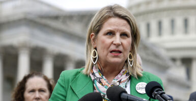AFL-CIO President Liz Shuler in front of the U.S. Capitol