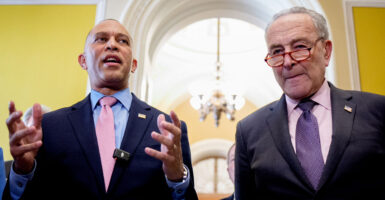 House Minority Leader Hakeem Jeffries (left) and Senate Majority Leader Chuck Schumer, both D-N.Y., at the Capitol