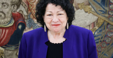 Justice Sonia Sotomayor prepares to meet King Felipe VI of Spain.