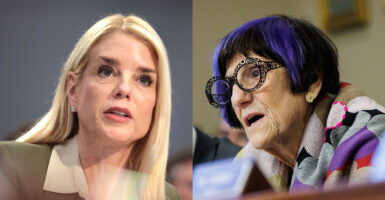 Side-by-side close-up pictures of Attorney General Pam Bondi and Rep. Rosa DeLauro.