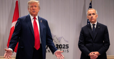 Donald Trump and Canadian Prime Minister Mark Carney at the G-7