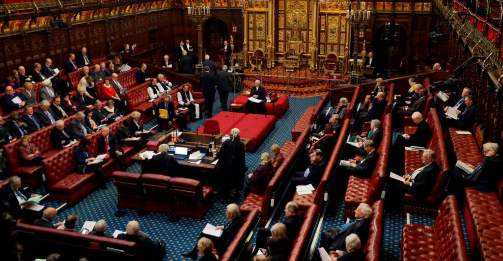 an interior view of the House of Lords in the UK Parliament