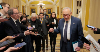 Sen. Chuck Schumer, D-N.Y., speaks to Capitol Hill reporters Tuesday.