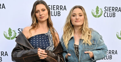 Aly Michalka and AJ Michalka stand at the red carpet and pose for a photograph.
