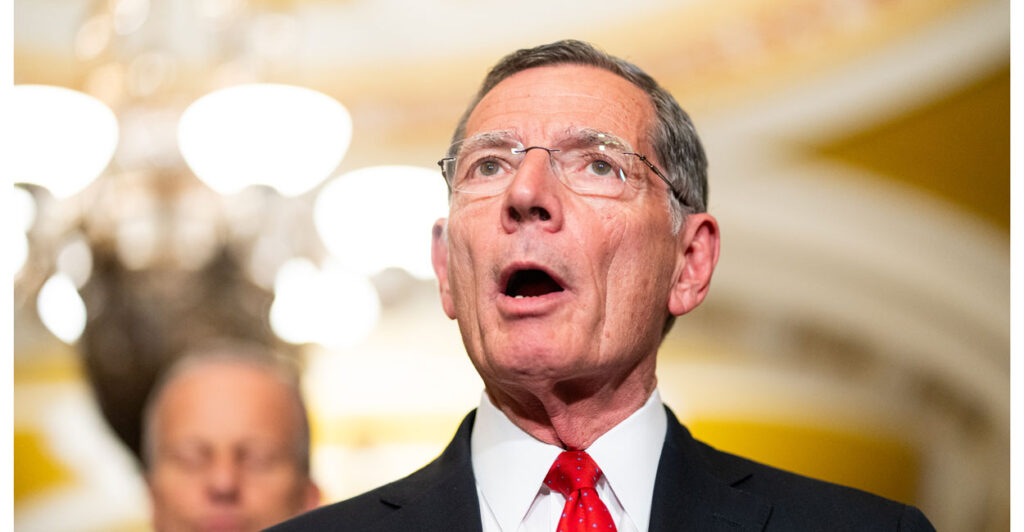 Sen. John Barrasso, R-Wyo., speaks to reporters on April 29.