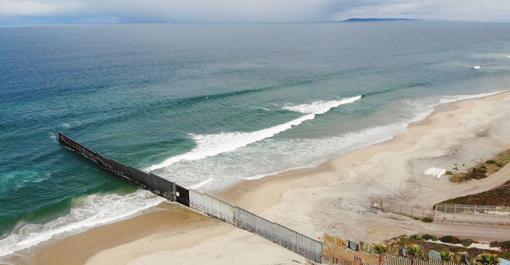 An aerial view of the U.S.-Mexico border wall separating San Diego County and Tijuana, Mexico, on April 5, 2019.