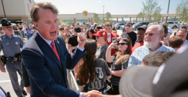 Virginia Gov. Glenn Youngkin greets the public at the grand opening of the first Buc-ees in the state.