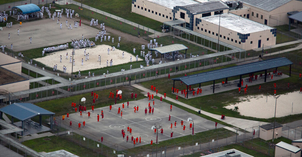 An aerial view from a helicopter shows the Krome Detention Center run by U.S. Immigration and Customs Enforcement in Miami and located near "Alligator Alcatraz” on July 4.