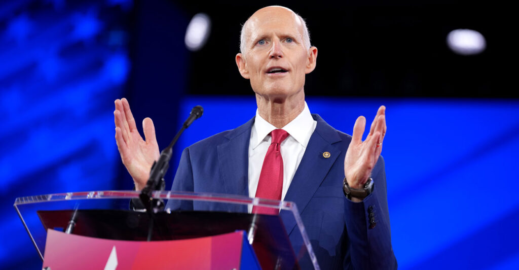 Sen. Rick Scott, R-Fla., speaks at the Conservative Political Action Conference (CPAC) on February 20, 2025 in Oxon Hill, Maryland.
