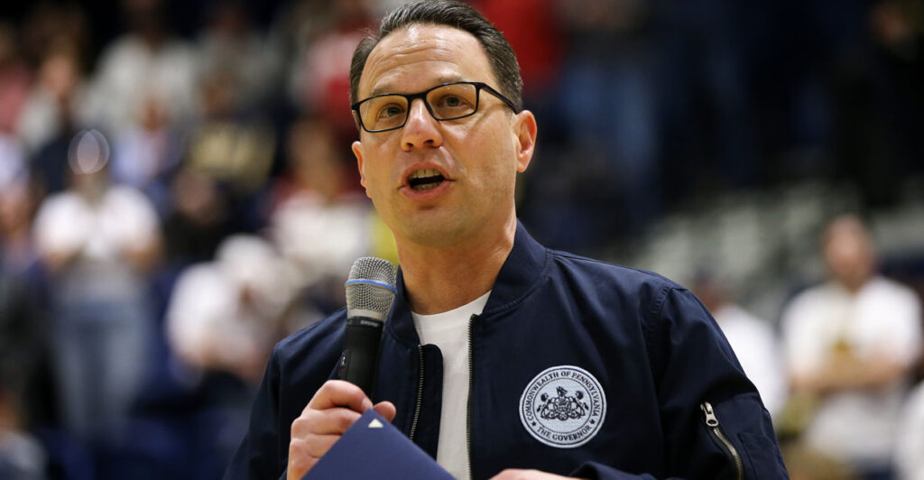 Pennsylvania Governor Josh Shapiro of Pennsylvania speaks to the crowd on March 8, 2025 in Philadelphia, Pennsylvania.