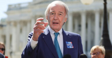 Sen. Ed Markey, D-Mass., gestures outside the Capitol.